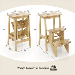 Natural rubber wood 3-in-1 step stool with anti-slip steps and 220 lb capacity.