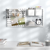 White metal pegboard kit with two 12x12 inch panels, hooks, magnets, shelves, and organizers.