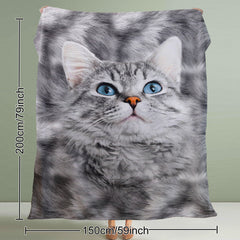A black-and-white cute cat print fleece throw blanket, 50x60 inches.