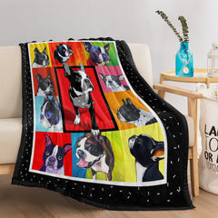 A 50x60 inch flannel throw blanket featuring a colorful collage of Boston French Bulldog portraits.