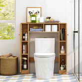 Natural MDF over-toilet storage cabinet with adjustable shelves and cabinets.