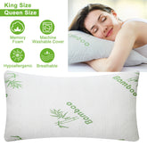 Two queen-size bamboo memory foam pillows with hypoallergenic, machine-washable covers.