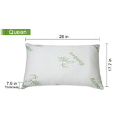 Queen-size bamboo memory foam pillow with dimensions 17 by 28 inches.