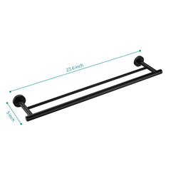 A 23.6-inch black double towel bar made of 304 stainless steel with wall mounts.