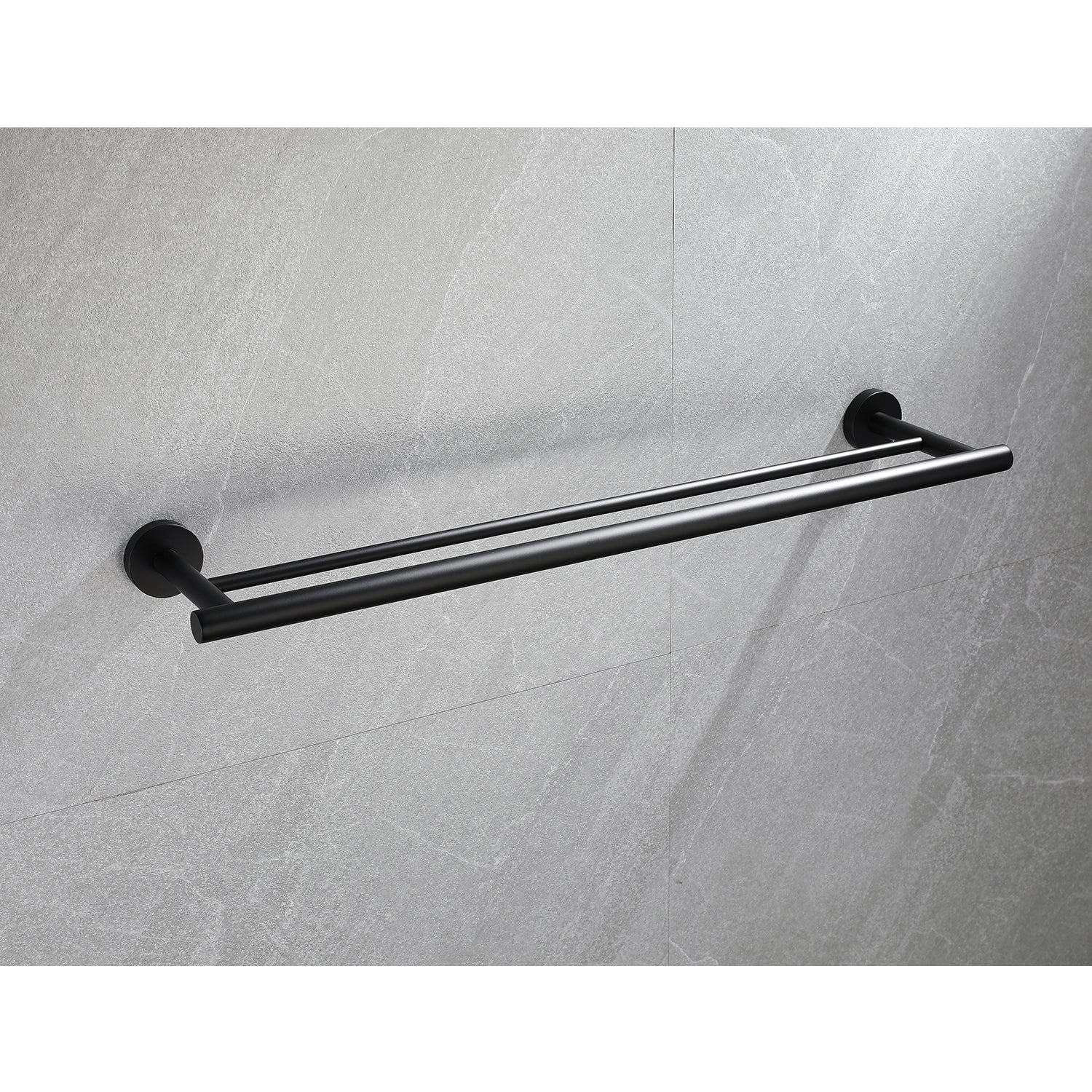 A 23.6-inch double towel bar in 304 stainless steel, wall-mounted on a tiled surface.