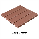 Dark brown interlocking deck tile, 11.8x11.8 inches, waterproof and anti-slip.