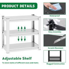 Heavy-duty metal 3-tier aquarium stand with adjustable shelves for 40-50 gallon tanks.
