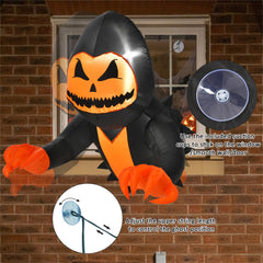 3.3ft glowing inflatable Halloween ghost window decoration with adjustable hanging rope and suction cups.