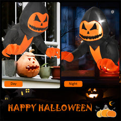3.3ft inflatable Halloween ghost window decoration with glowing LED, shown day and night.
