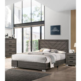 Contemporary Grey Finish Unique Queen Size Bed 1pc Bedroom Furniture Unique Lines Headboard Wooden