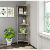 4-Shelf Tall Wood Corner Bookcase with Open Bookshelves, Washed Gray, 1PC
