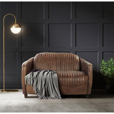 Poseidon Retro Brown Grain Leather & Aluminum Loveseat