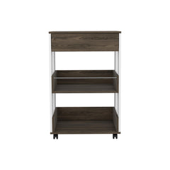 White and Dark Walnut 1-Drawer 2-Shelf Kitchen Cart with Caster