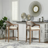 Ares Mid-Century Modern 26" Cane Back Counter Stool, Taupe Beige Textured Weave