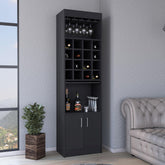 Chronos Kava Bar Cabinet, Double Door, Two Shelves, Sixteen Built-in Wine Rack -Black
