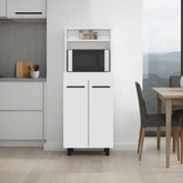 Celestia Freestanding Kitchen Sideboard and Microwave Stand with 2-Door Cabinet with Interior Storage Shelves, One Upper Shelf and Compact Countertop