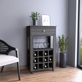 Symphony Bar Cart, Twelve Built-in Wine Rack, Four Legs, One Open Shelf -Espresso