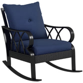 Outdoor Wicker Rocking Chair with Padded Cushions, Aluminum Furniture, Rattan Porch Rocker Chair w/ Armrest, Navy Blue
