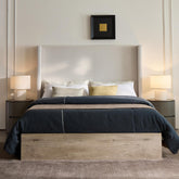 Sanctuary Upholstered Wingback Bed / 54" High Headboard / Wood Base / Rustic / Modern Farmhouse / Neutral / Scandinavian, Queen, Textured Ivory Canvas Chenille