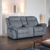 Haven Two Tone Gray Velvet Recliner Loveseat w/USB Port & Console