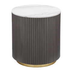 Demeter White and Charcoal Round Marble Top Side End Table