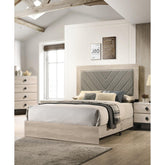 Contemporary 1pc Cream Finish Queen Size Bed Bedroom Furniture Gray V-Design Headboard Rubberwood 1pc Bedframe