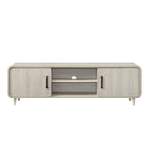 1pc TV Stand Contemporary Light Wood Finish Sliding Doors Black Handles Tapered Legs Mid-century Wooden Living Room Furniture