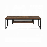 Industrial Style 47-inch TV Stand Black Metal Frame Living Room Furniture 1pc Wooden Top Weathered Oak Finish Shelf