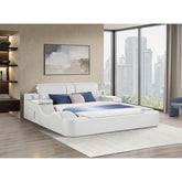 COSMOS Smart Multifunctional massager Queen Size Bed Made with Wood and Faux Leather in Beige