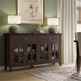Demeter Solid Wood Large 4 Door Sideboard Buffet in Dark Chestnut Brown