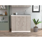 Pulsar Utility Sink with Cabinet One Shelf, Double Door Cabinet -Smokey Oak / Light Gray