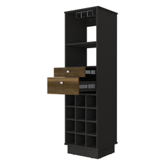 Wenge and Walnut 12-Bottle 2-Drawer 1-Shelf Bar Cabinet