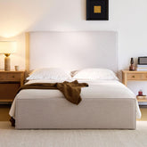 Chronicle Tall Headboard Upholstered Bed / 52" High Headboard / Elegant Simplicity / No Box Spring Needed / Easy Assembly / Queen / Textured Ivory Canvas