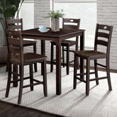 Transitional Style Espresso Finish 5pc Dining Table Set 1x Square Counter Height Dining Table 4x Slat Back Chairs Dining Room