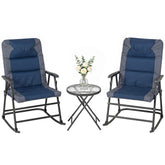 3 Piece Outdoor Folding Rocking Chair and Table Set - Blue and Grey