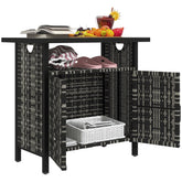 Outdoor Pool Towel Storage Cabinet Organizer, Outdoor Bar Table with Shelf and Cabinet, Pool Towel Holder Pool Valet with Weather-Resistant PE Rattan and Steel Frame, Mixed-Gray