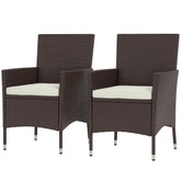 2 PCS Rattan Wicker Dining Chairs with Cushions and Anti-Slip Foot, Patio Stackable Chairs Set for Backyard, Garden, Lawn, Dark Coffee
