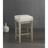Transitional White Faux Leather Seat 24-inch Counter Height Stools Set of 2, White Finish Solid Wood Frame