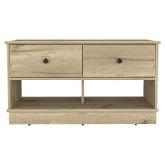 Light Oak Rectangle 2-Shelf 2-Drawer Storage Bench