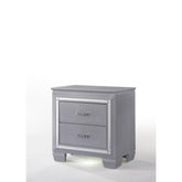 1pc Modern Two Drawer LED Lights Beveled Mirror Accents Chrome Finish Hardware Faux Crystal Accent Silver Finish