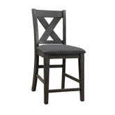 Modern Contemporary Dining Room Furniture Chairs Set of 2 Counter Height Chairs Gray Finish Wooden High Chair X Back Design Cushion Seat