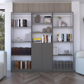 Haven 3 Piece Home Bookcase set, 74" Wide with 11 Shelves and 2-door Cabinet , Living Room Set Matt Gray / White