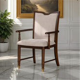 Transitional Style 2pc Arm Chair Upholstered Seat And Back Gold Capped Legs Dark Cherry Finish Dining Room