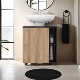 Apocalypse Sink Storage 24.4" H, 1 Door, 4 Shelves, 4 Legs, Natural Oak / Black Wengue - Bathroom
