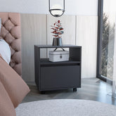 Aria Nightstand , End Table, Side Table Casters, Single Drawer-Black