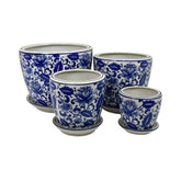 Celestia With Saucer Set of 4, Vintage Blue Floral Print, White Ceramic