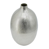 Pandora 14 Inch Modern Vase, Metal, Tall Curved Shape, Bottleneck, Silver