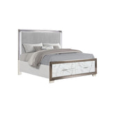 Diary Queen Bed –Upholstered LED Headboard with Marble-Patterned Footboard Storage and Metallic Trim for a Chic Modern Bedroom Statement