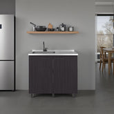 Pulsar 2 Utility Sink with Cabinet, Stainless Steel Countertop, Interior Shelf - Wenge