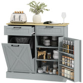 10 Gallon Farmhouse Kitchen Cabinet with Hidden Trash Can and 2 Drawers, Tilt Out Trash Can Cabinet for Kitchen, Gray